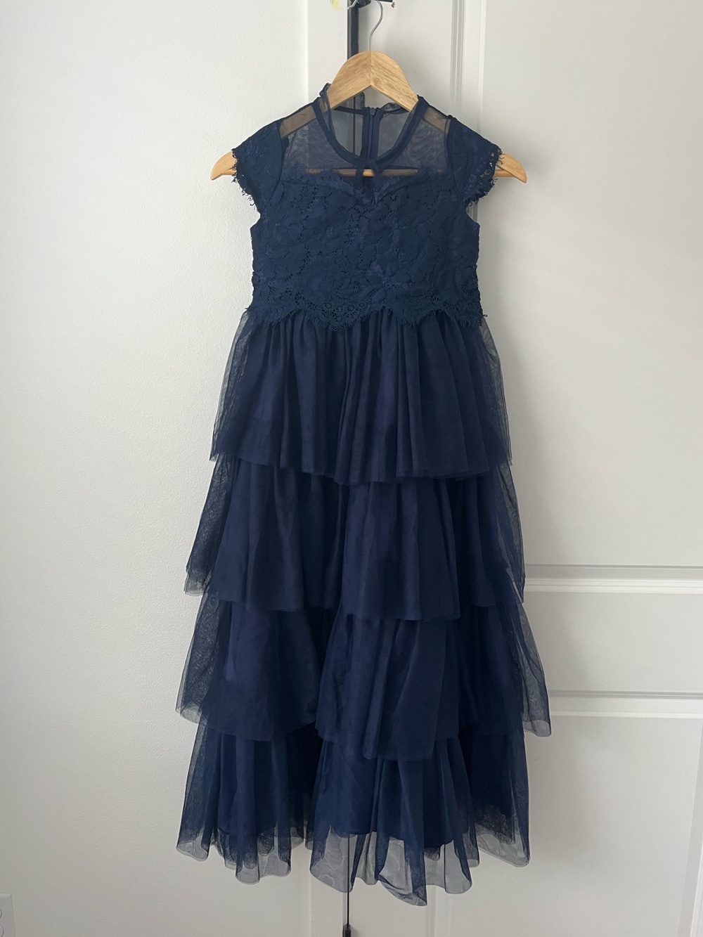 Trish Scully Child Navy Blue Tiered Tulle Gown 10